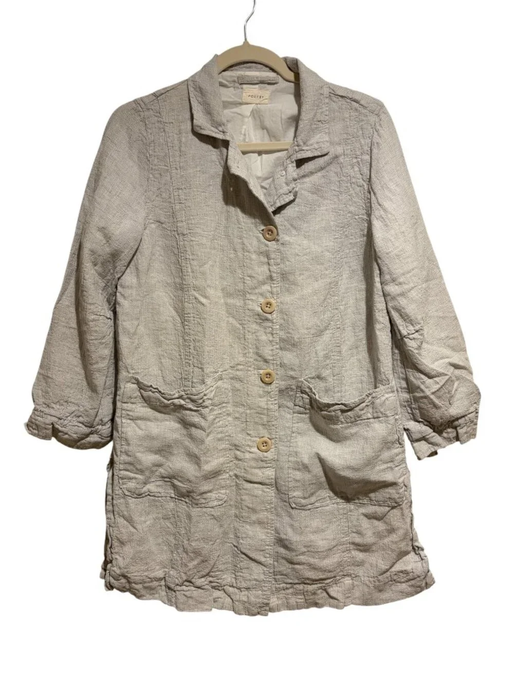 Poetry Long Jacket High-Twist Linen in Ice Grey